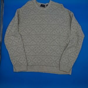 IZOD JEANS Mens XL Lambswool Fair Isle Geometric Pattern Crew Neck Sweater